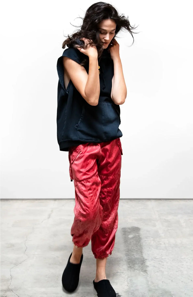 Freecity - Flap Snap Satin Jump Pant in Red Glass