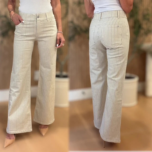 Bevy Flog - Sarah pant in beige blue stripe