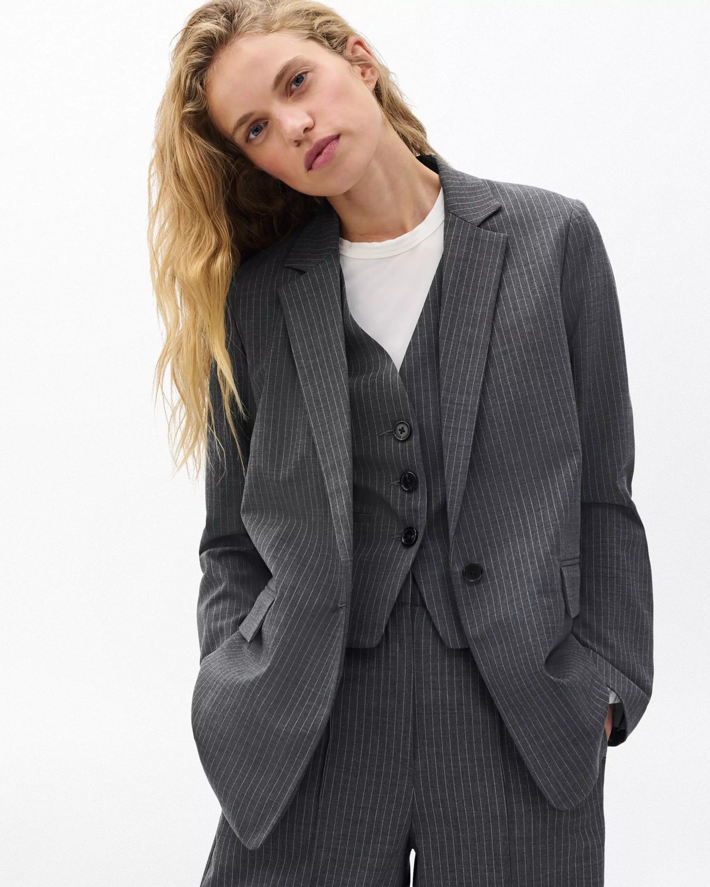 Rag & Bone - Jennifer Striped Two-in-One Blazer in grey stripe