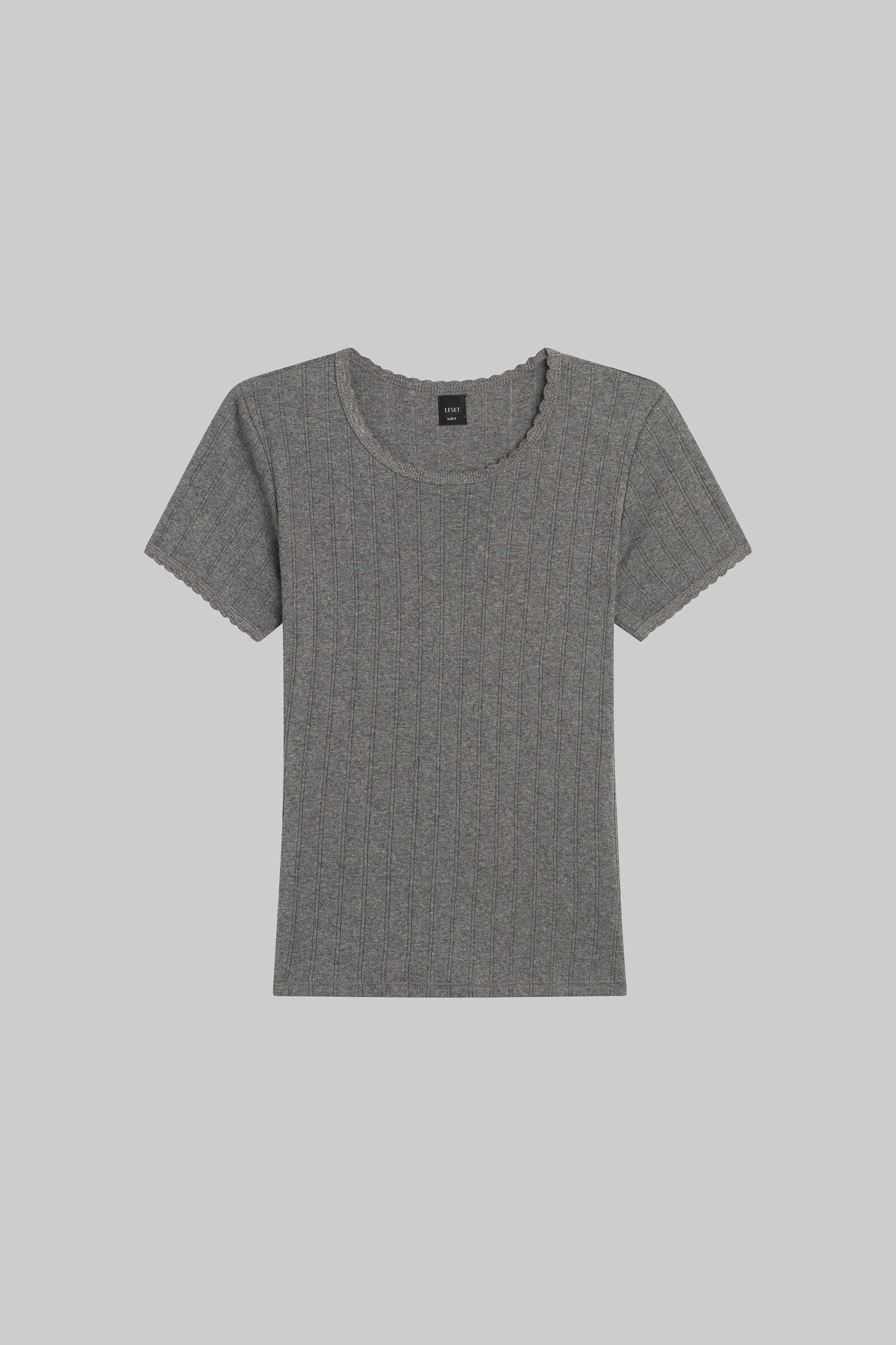 Leset - Pointelle Slim Fit Tee in Granite