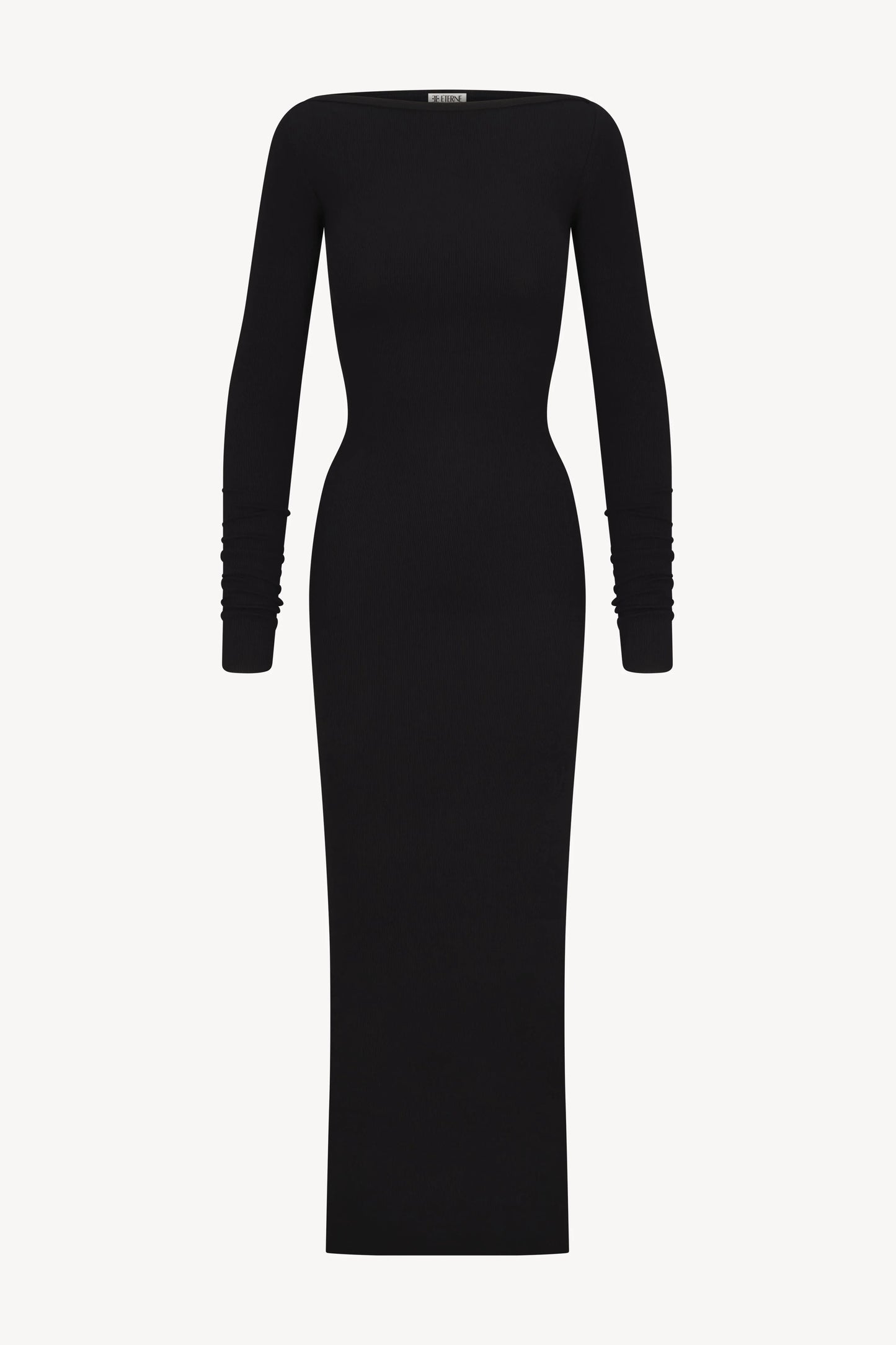 Eterne - Long Sleeve Boatneck Maxi Dress in Black