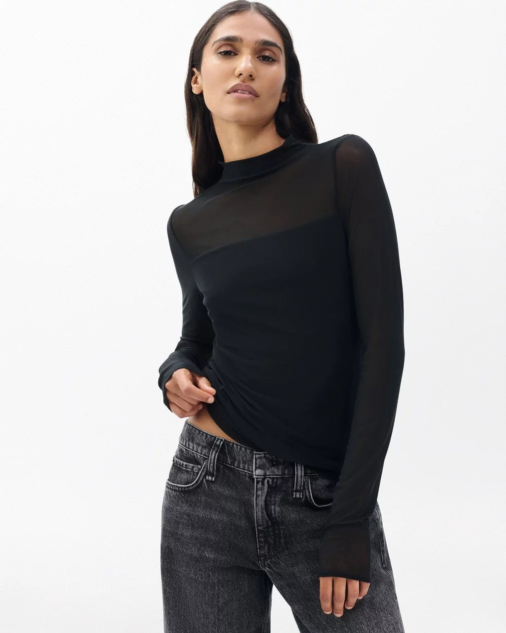 Rag & Bone - Luca Mixed media mockneck in Black