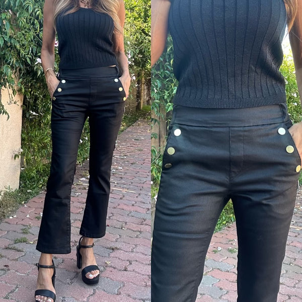 Bevy Flog - Sofia Cropped pant in Black Stripe