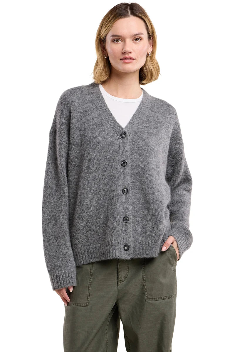 Velvet - Lea Long Sleeve Cardigan in Medium Heather Grey