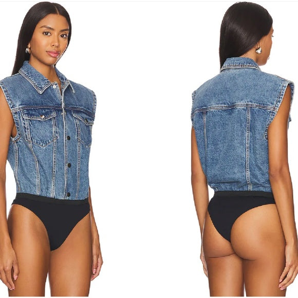 Ronny Kobo - Carlyle Bodysuit in Light Wash blue