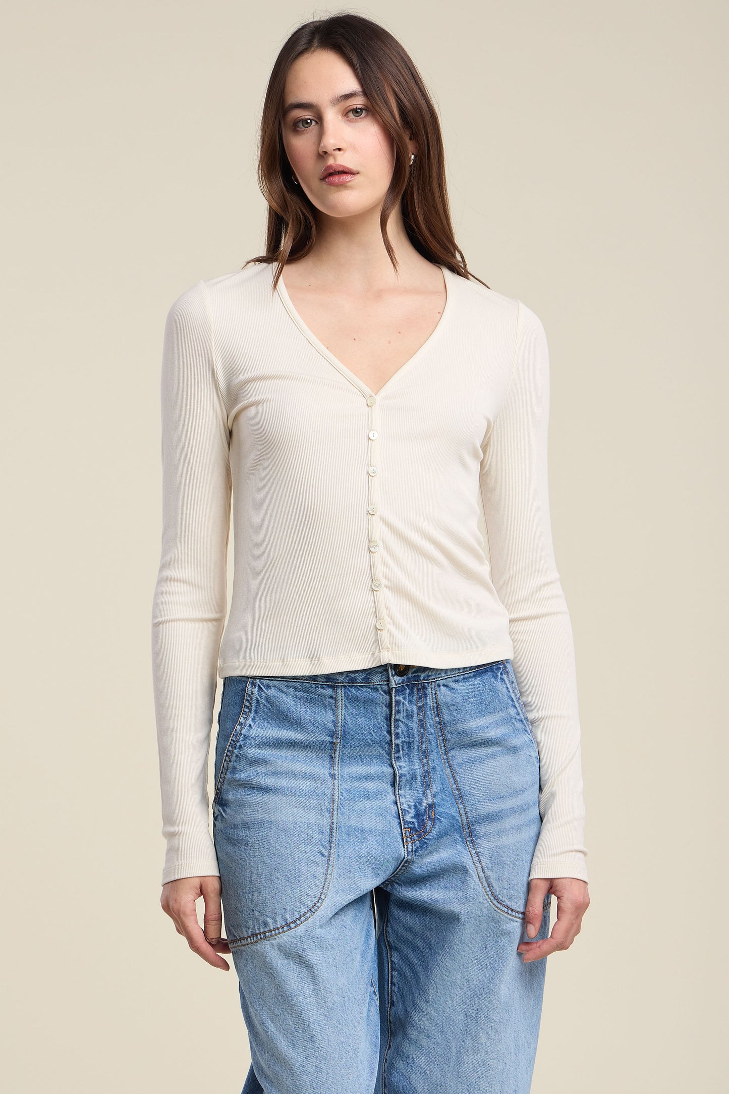 Velvet - Danessa V-Neck Cardigan in Pearl
