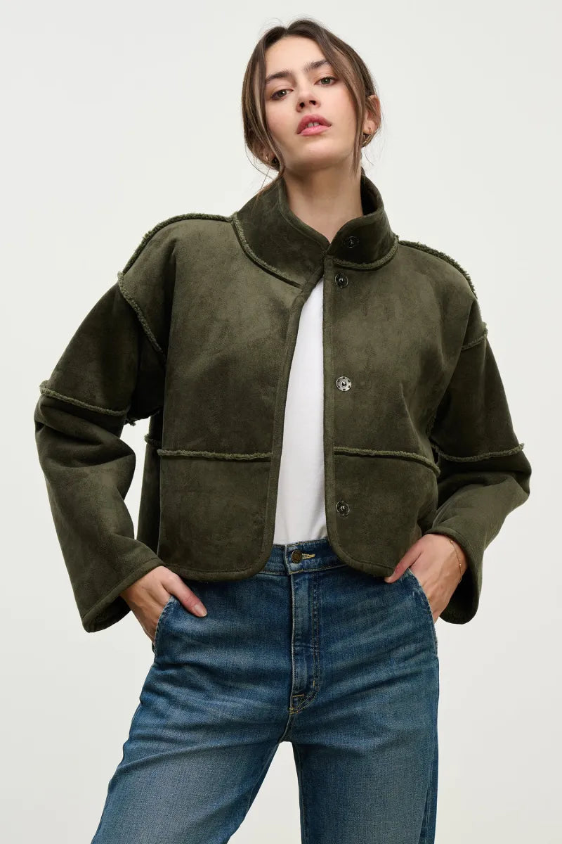 Velvet - Kelly Short Sherpa Jacket in Army Green