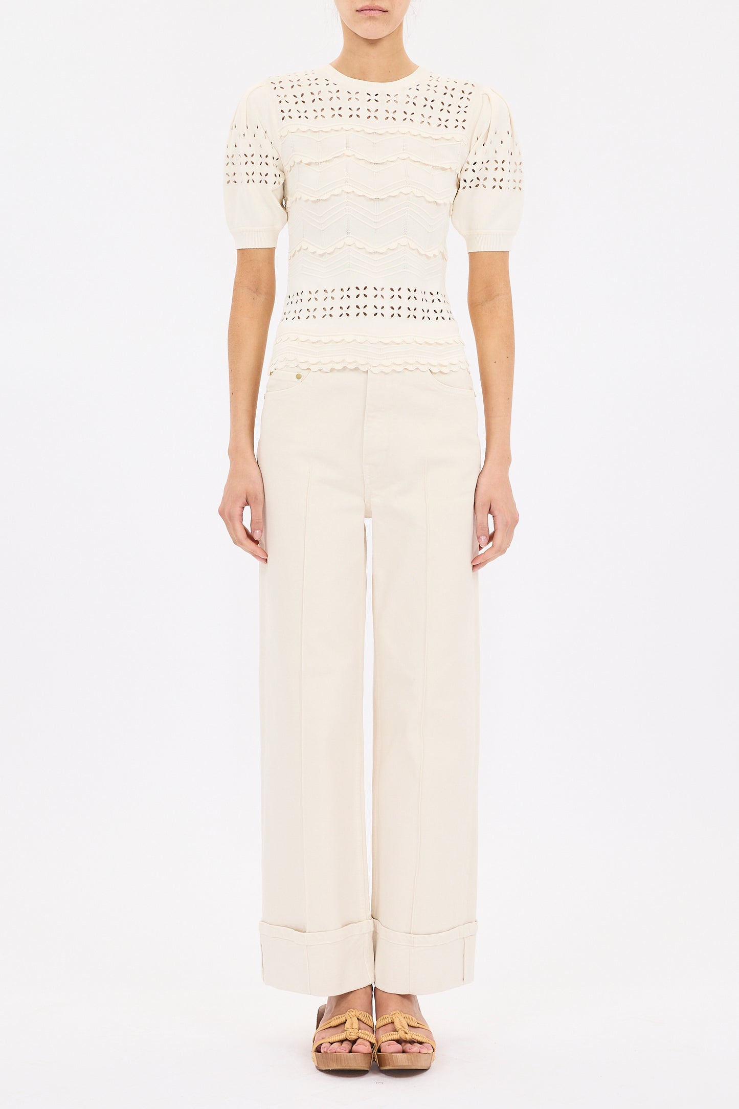 Ulla Johnson - Marcelena Eyelet Knit Top in cowrie