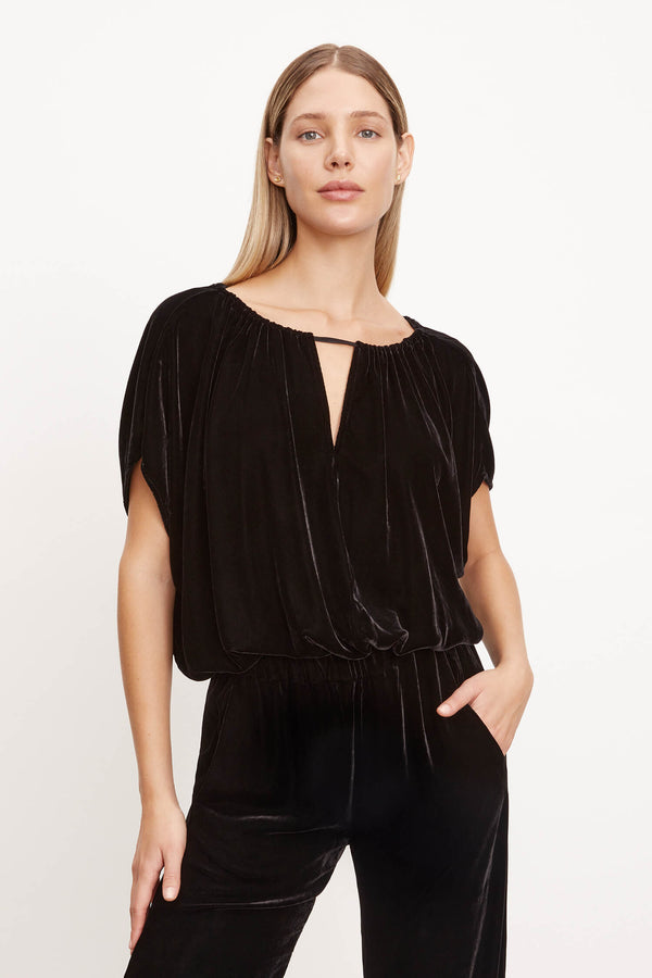 Relaxed Fit Deep V-neck Elastic Waist