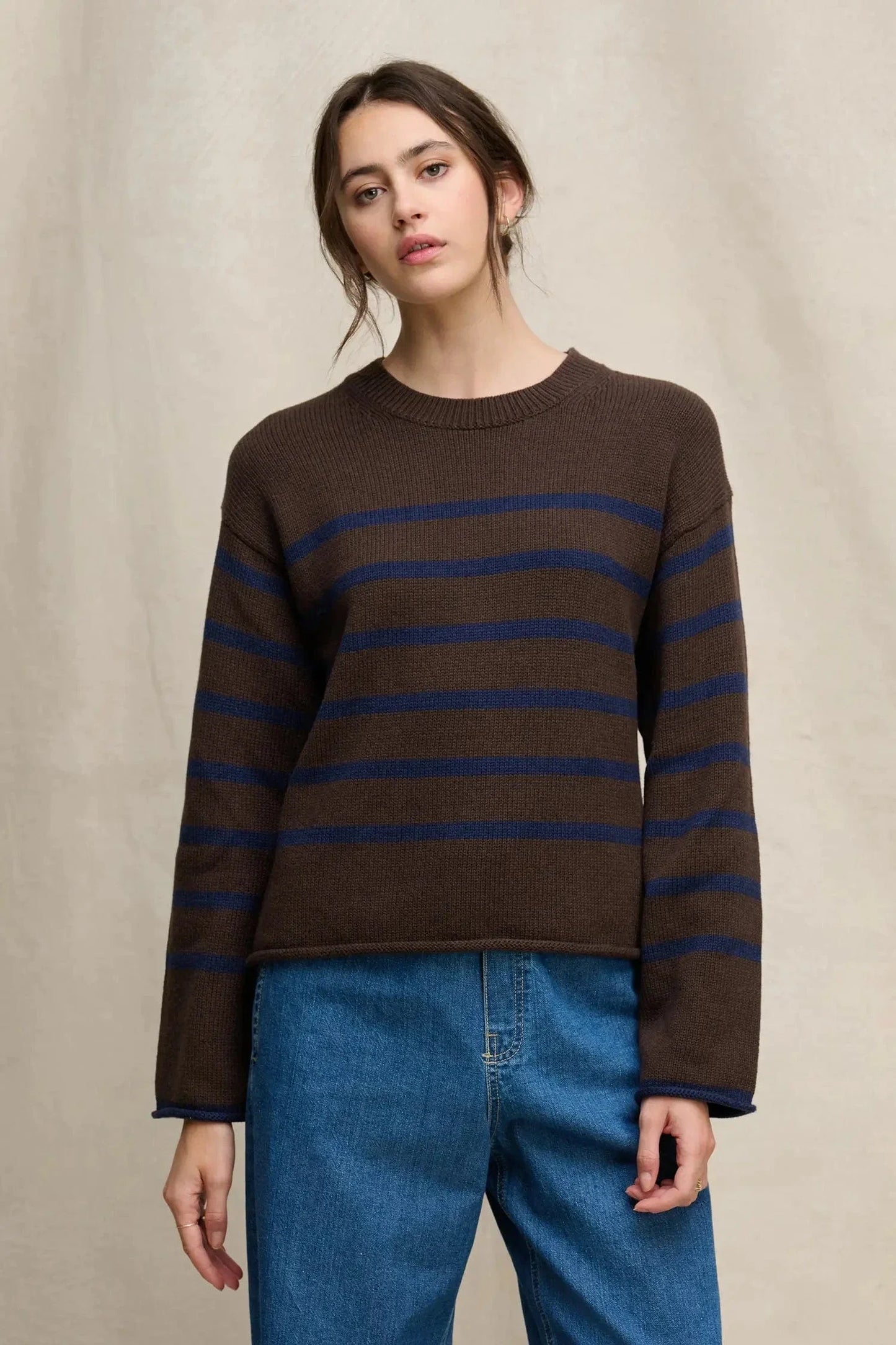 Velvet Blouses Velvet - Lucia crewneck in espresso / marine
