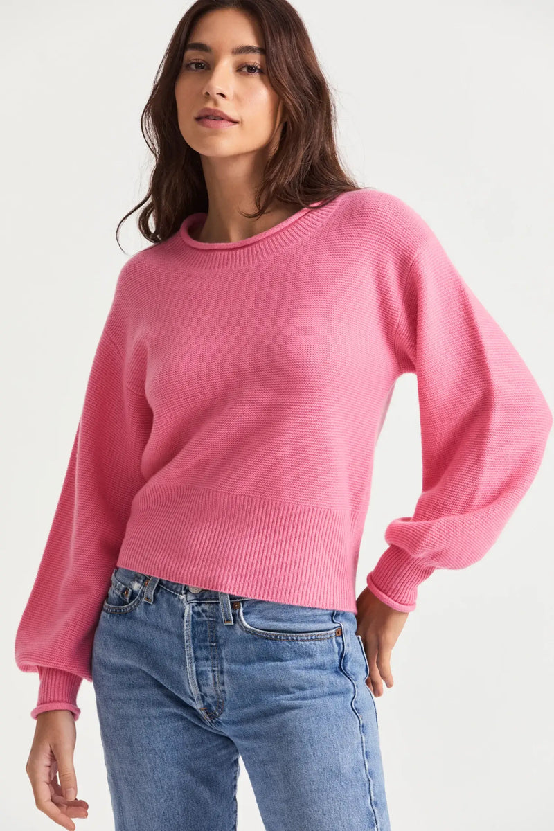 Love Shack Fancy - Emelita Pullover Sweater in Vivid Pink, Pink S