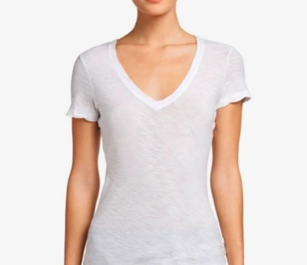 Sheer v neck white tee shirt from James Perse in San Francisco at dress Boutique