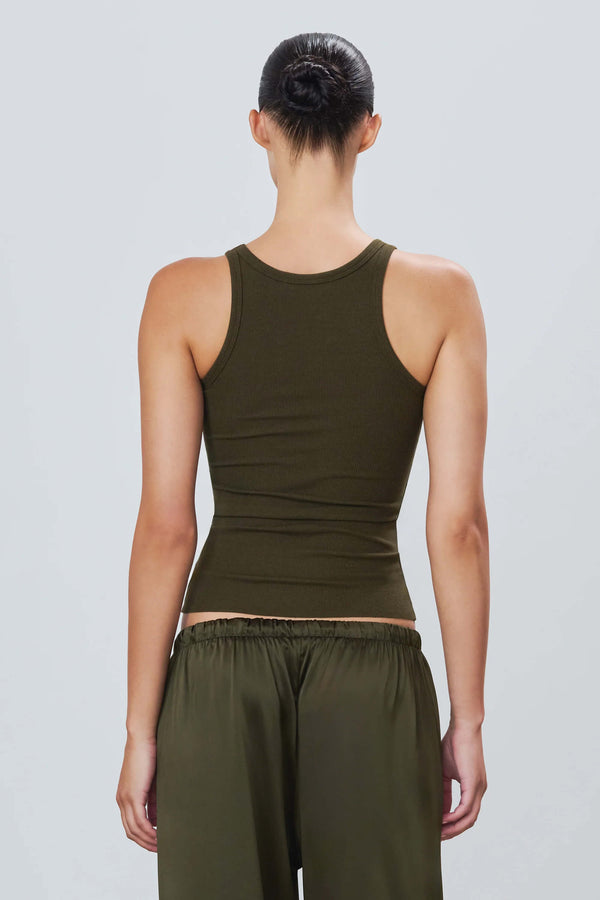 Eterne - High Neck Fitted Tank in Moss