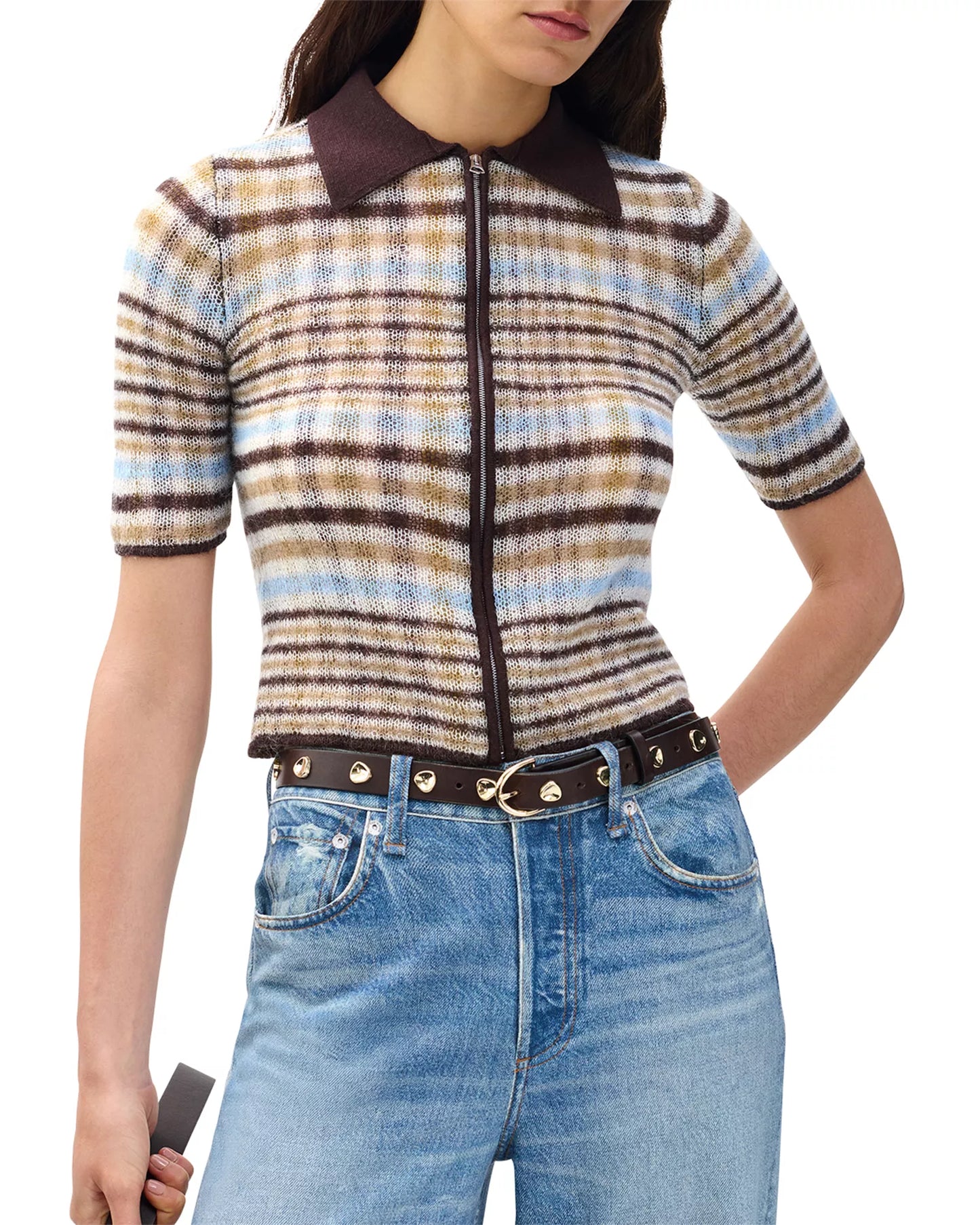 Rag & Bone - Leva S/S Zip Polo Sweater in Ivory Multi