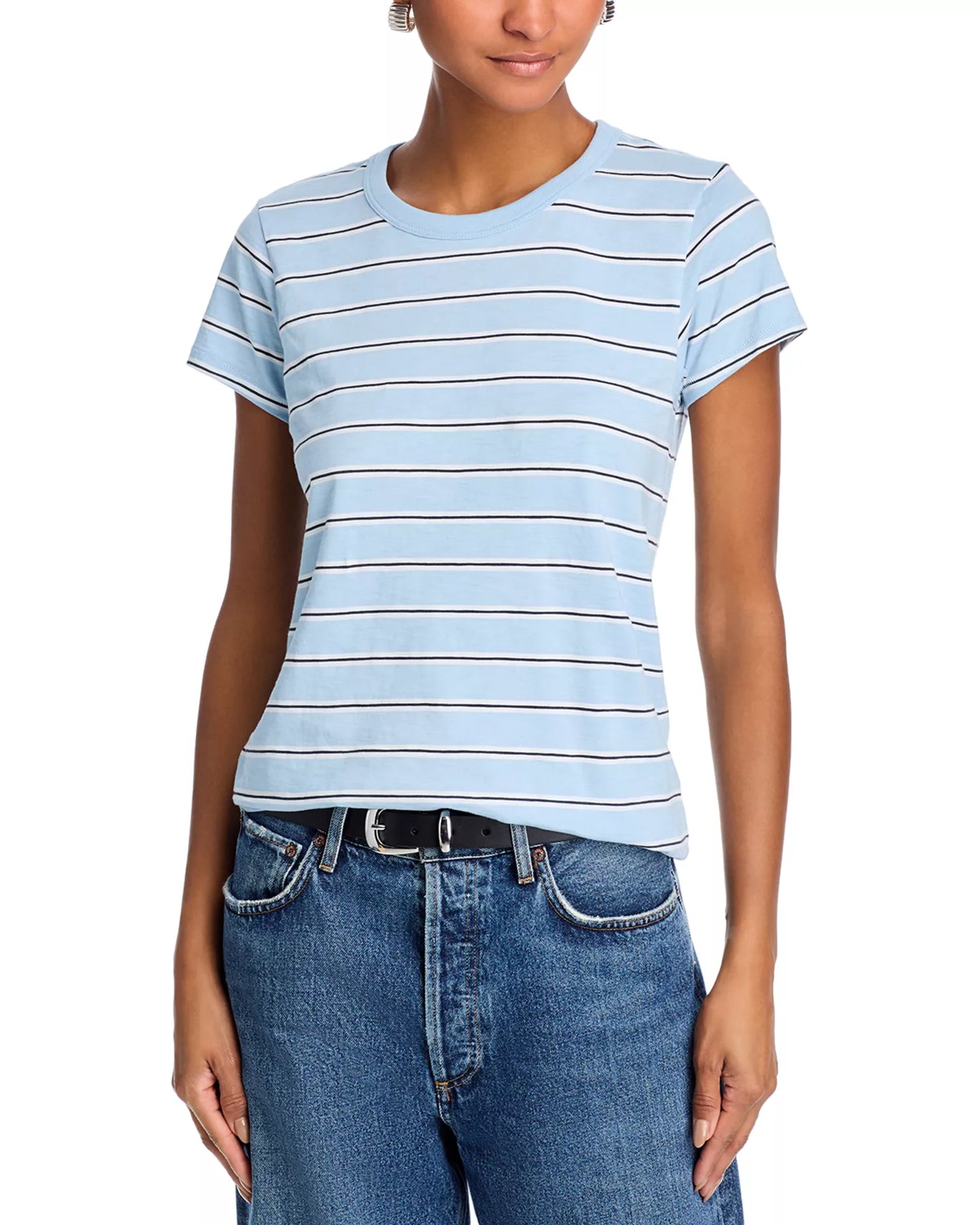 Rag & Bone - Slub Stripe Tee in Light blue multi