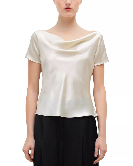 Leset - BARB DRAPED NECK CAP SLEEVE in creme white