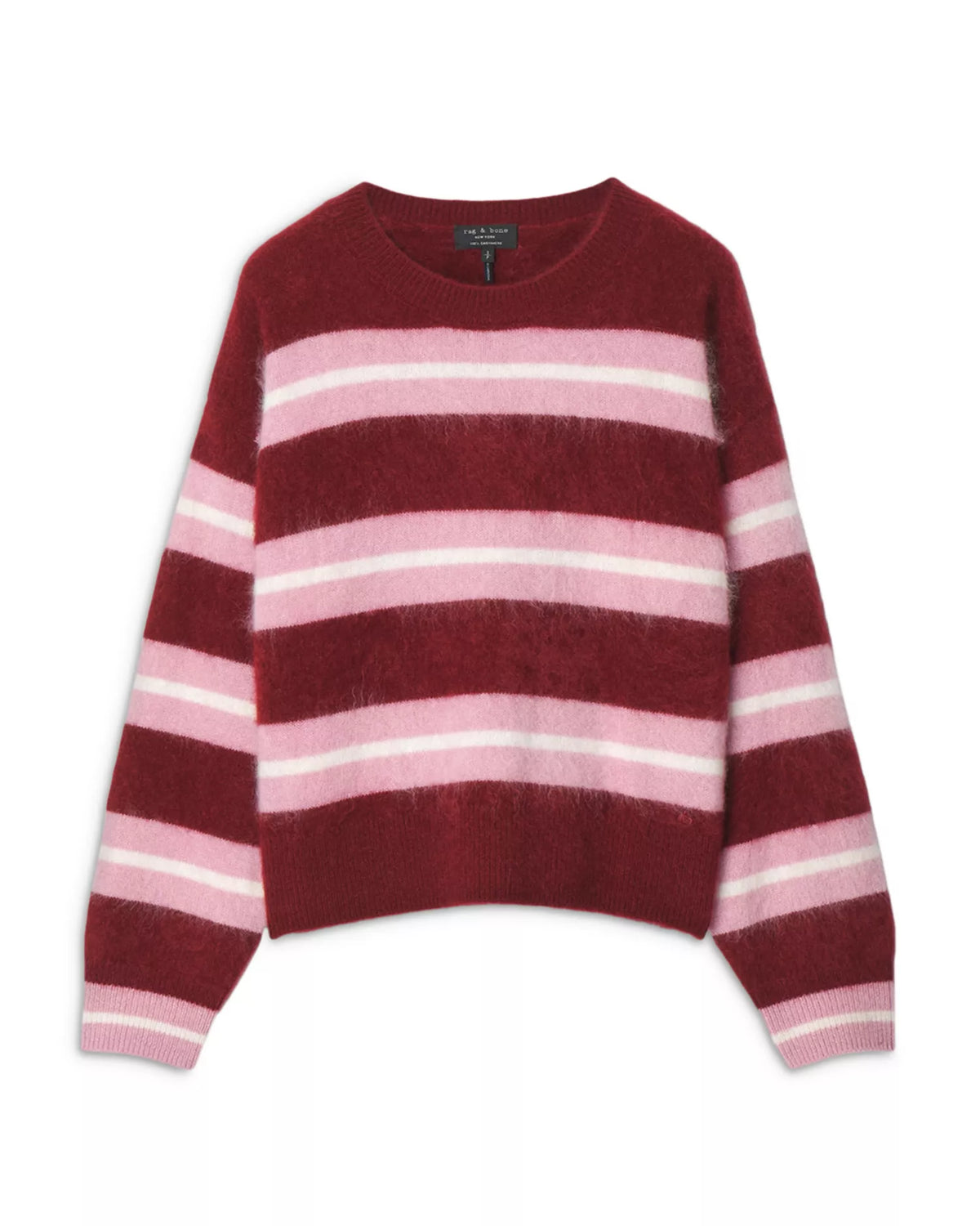Rag & Bone - Jada Brushed Cashmere Striped Crewneck in burgundy multi