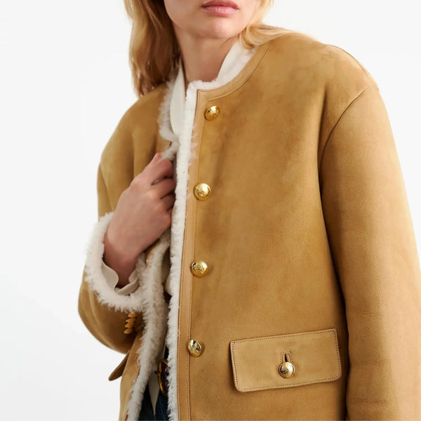 Nili Lotan - Zanie Short Shearling Coat in Tan/Natural