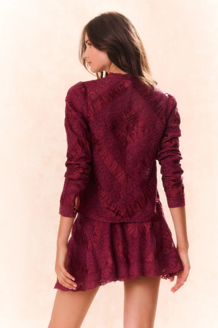 Love Shack Fancy - Isaline top in Oxblood