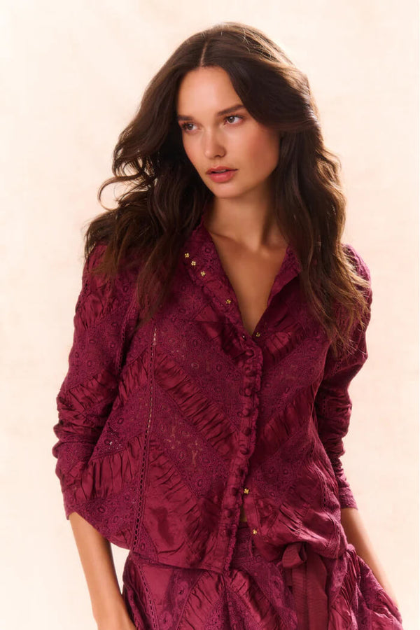 Love Shack Fancy - Isaline top in Oxblood