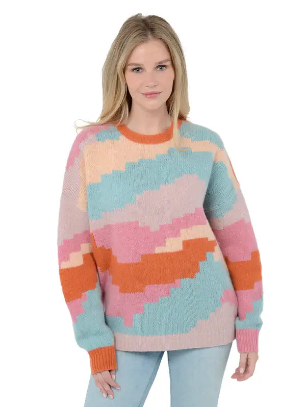 27 Miles - Ersa Sweater in Multi blue pink