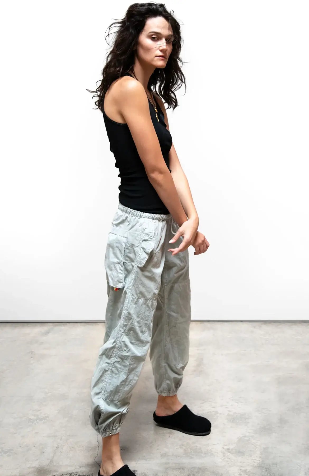 Freecity -outofsight Flap Snap poplin Jump Pant in Silver Plant