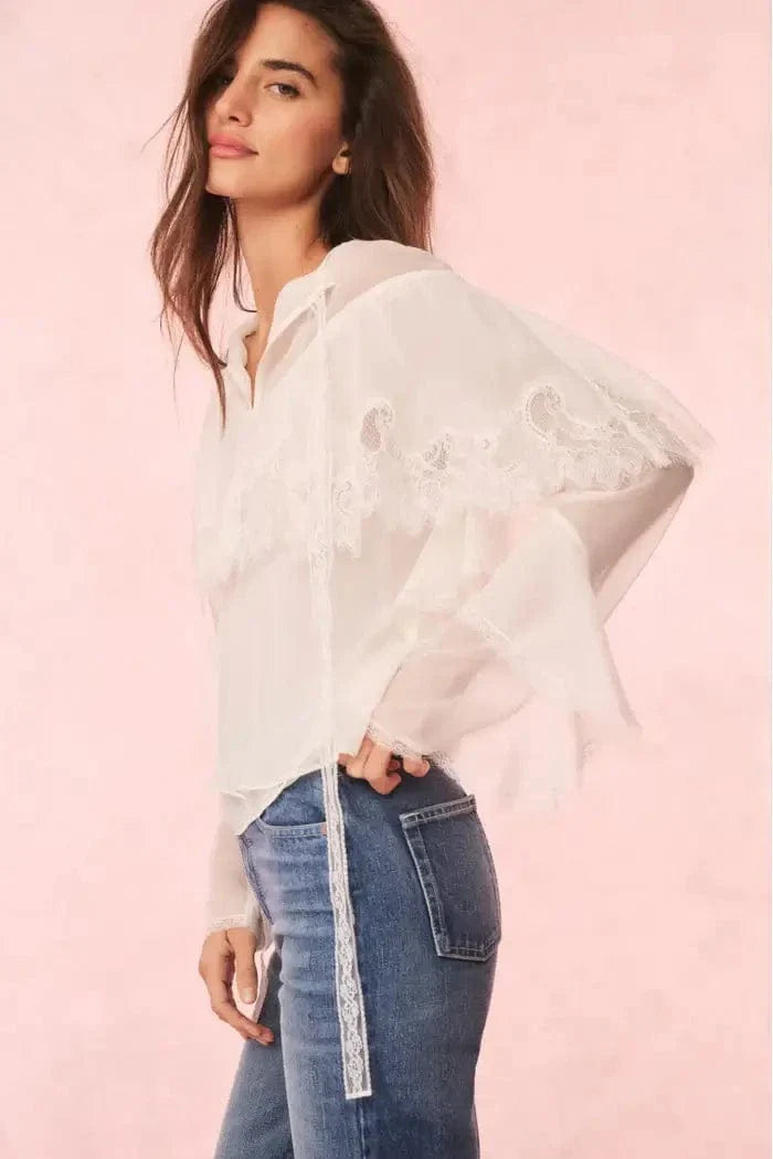 Love Shack Fancy - Afton Blouse in Ivory