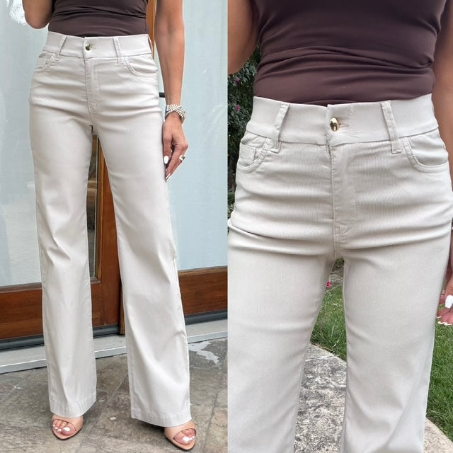 Bevy Flog - Amy Pant in Beige Stipe