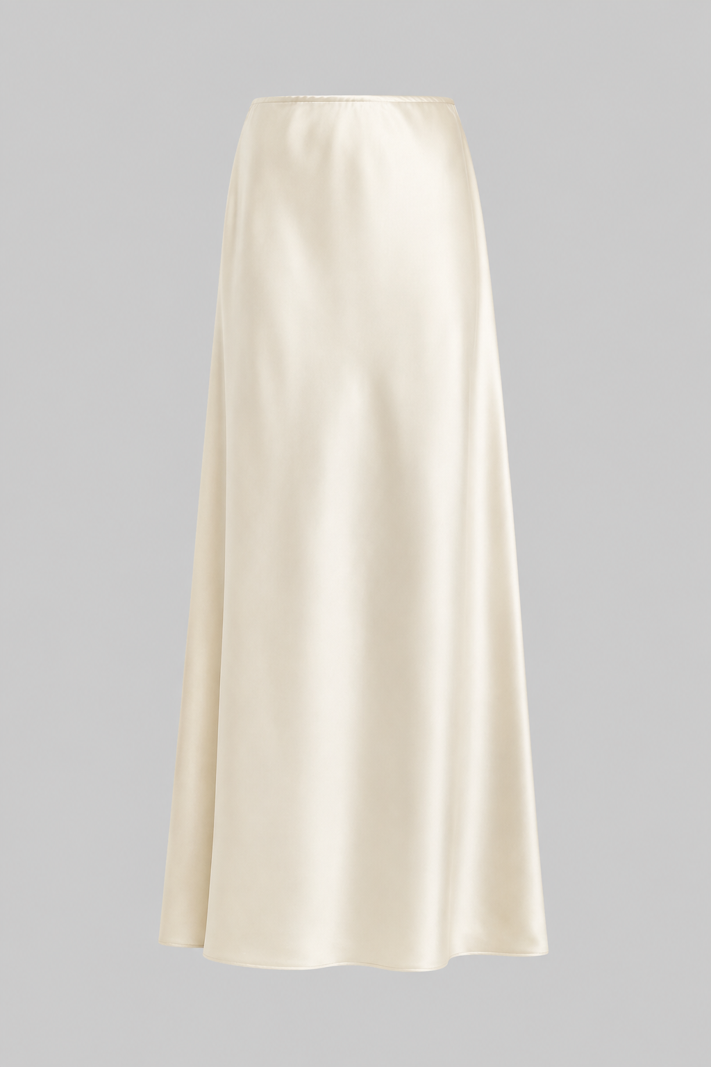 LESET Barb Bias Ankle Skirt in Creme Japanese satin with a fluid maxi-length silhouette and soft drape.
