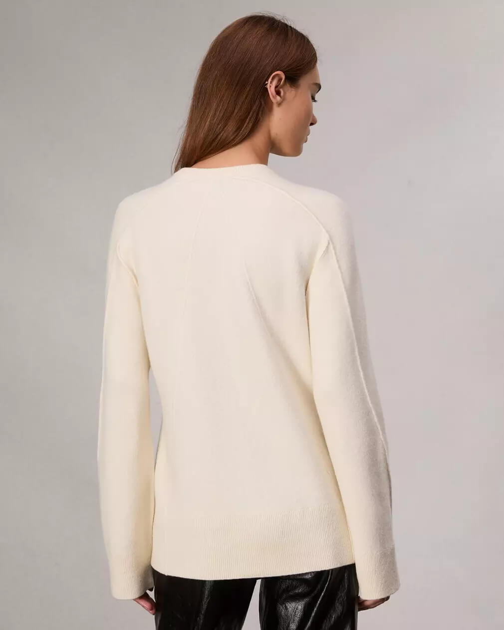 Bridget Long Crew Cardigan in Ivory