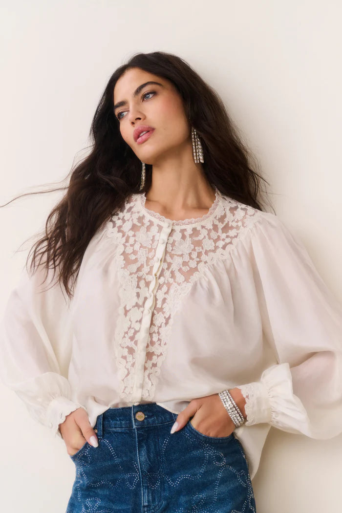 Love Shack Fancy - Carine Top in Ivory