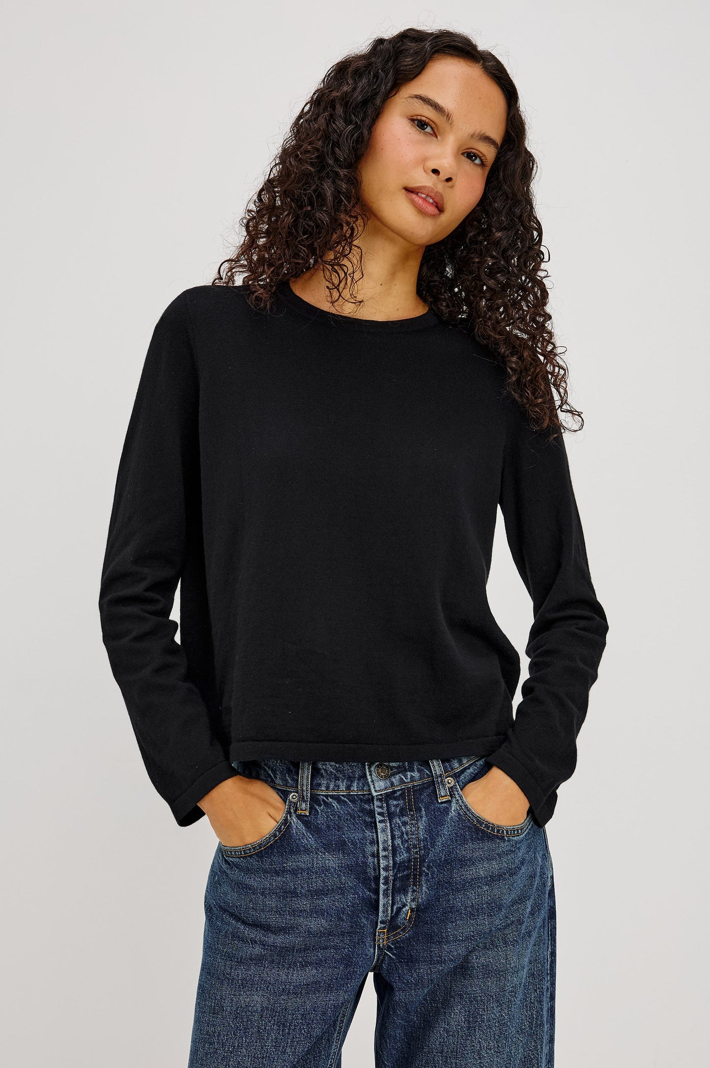Rails - Cotton cashmere long sleeve t-shirt in black