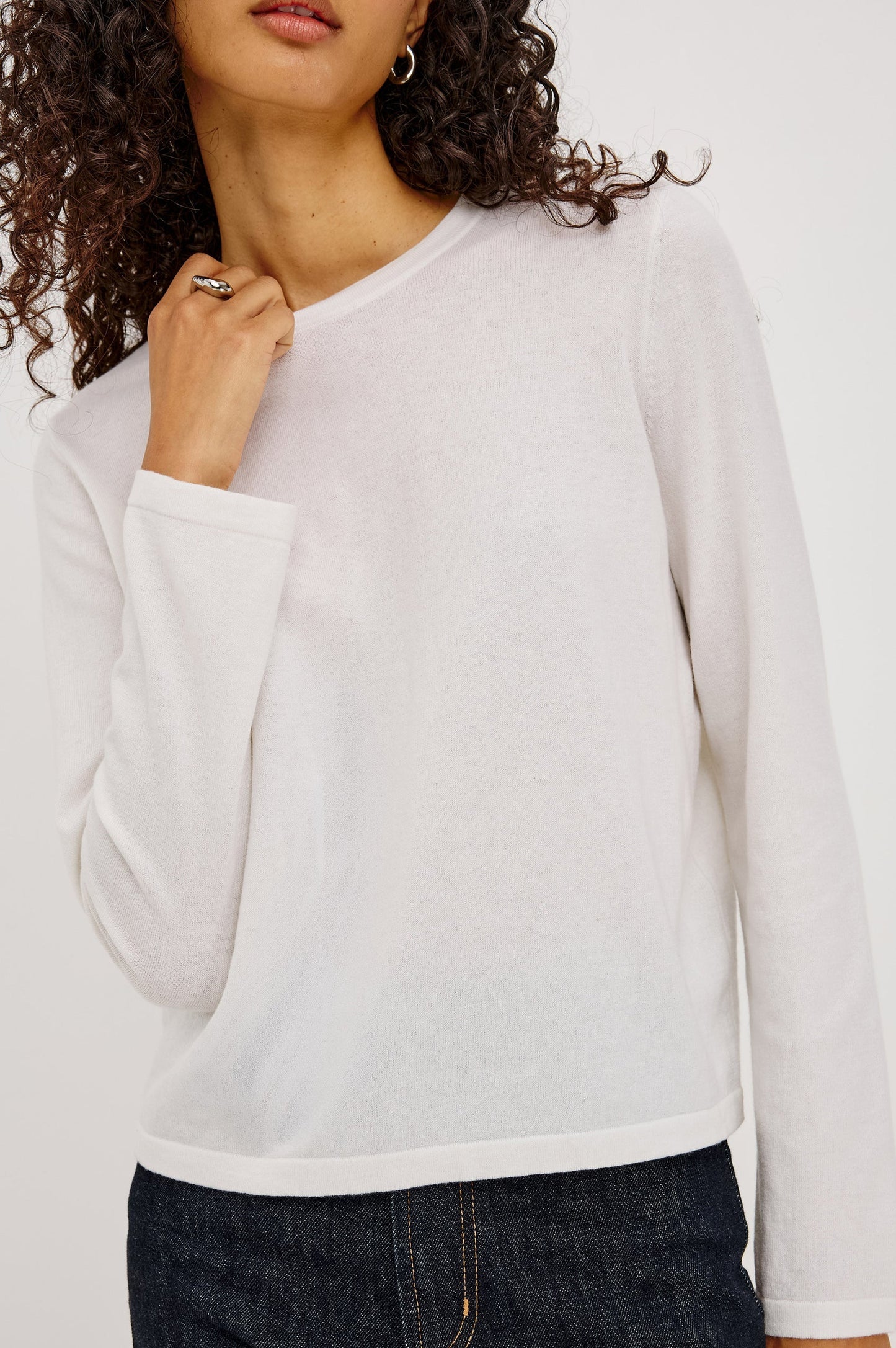 Rails - Cotton cashmere long sleeve t-shirt in white