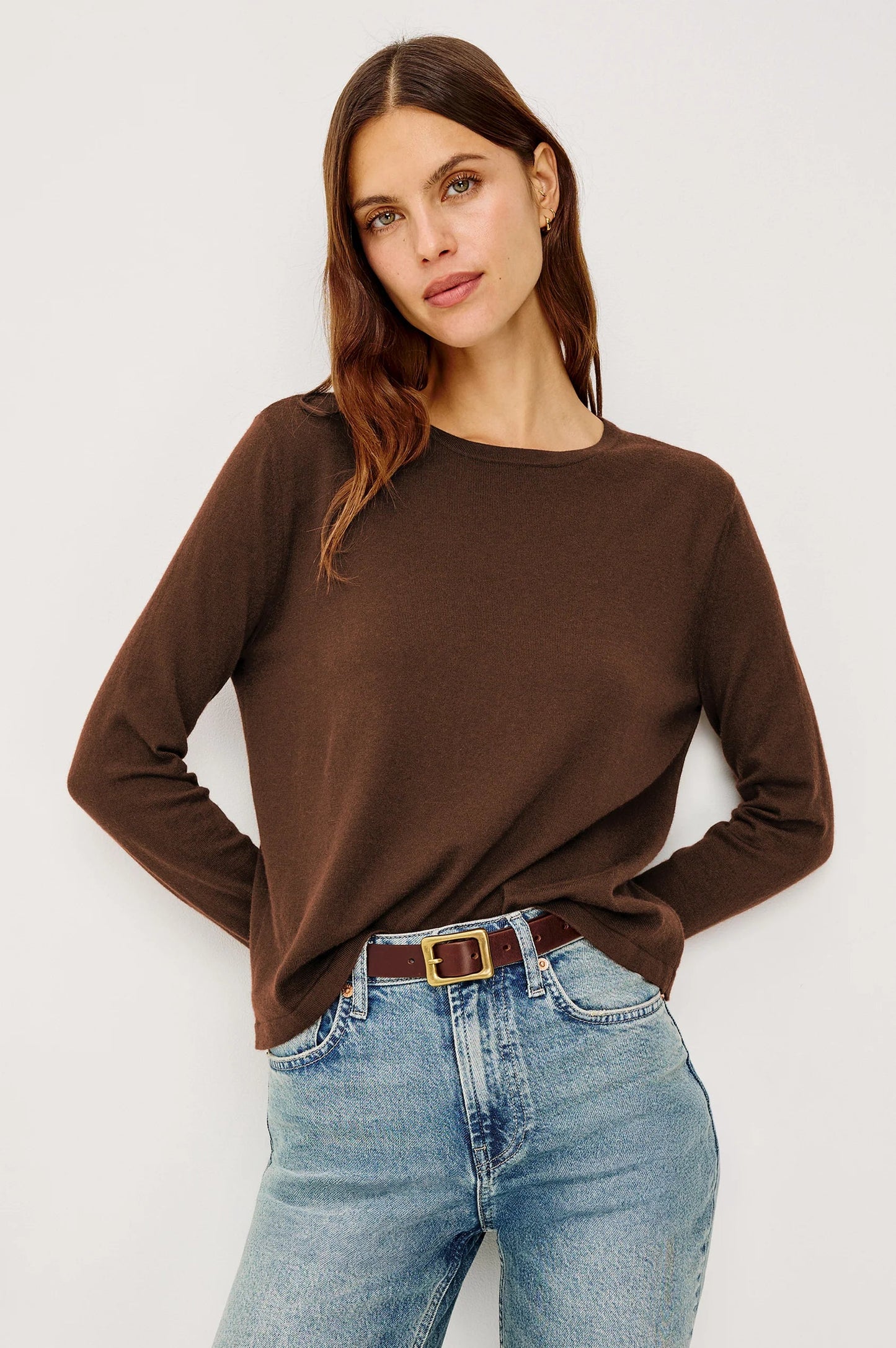 Rails - Cotton cashmere long sleeve t-shirt in Espresso