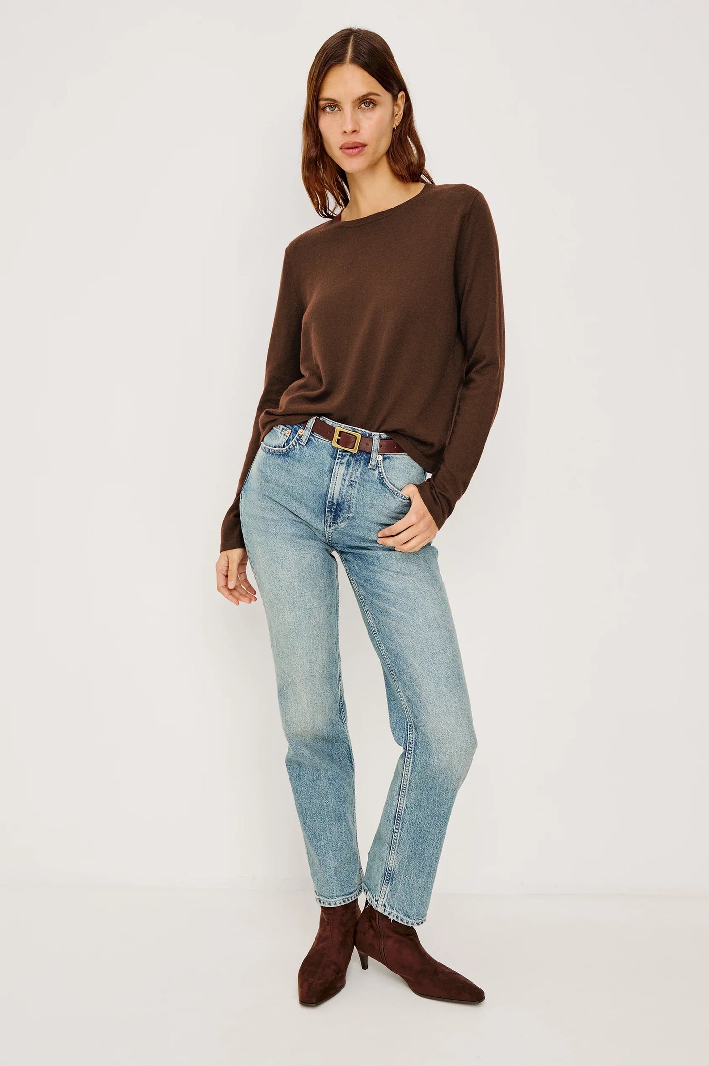 Rails - Cotton cashmere long sleeve t-shirt in Espresso
