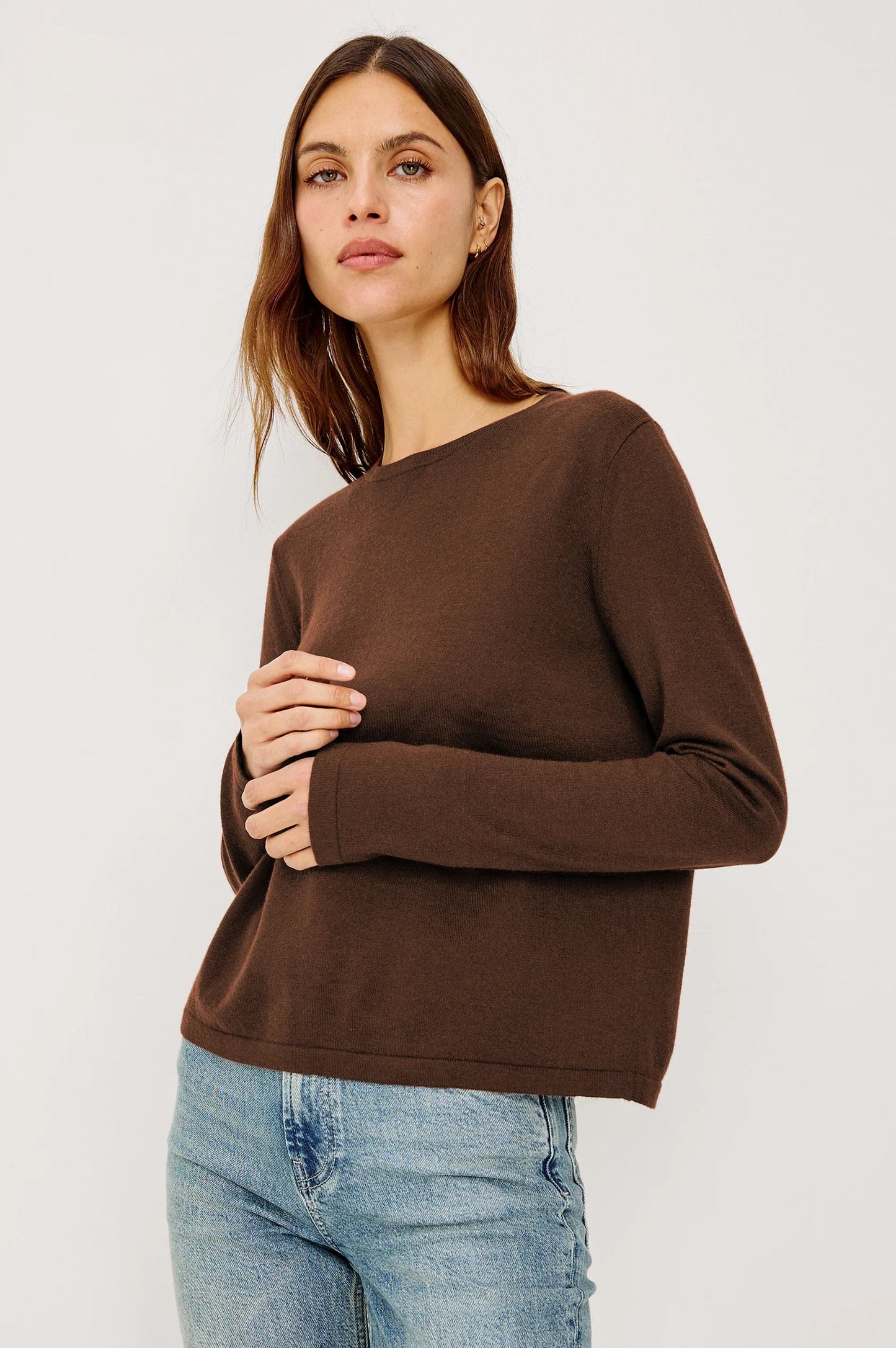 Rails - Cotton cashmere long sleeve t-shirt in Espresso