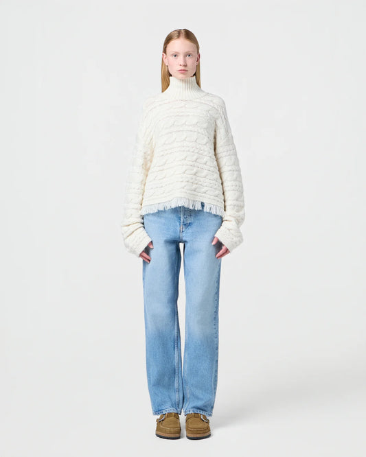 Guest in Residence - Cropped Cable turtleneck sweater in cream