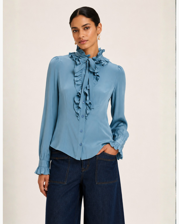 Ulla Johnson - Catroux long sleeve silk blouse in heron