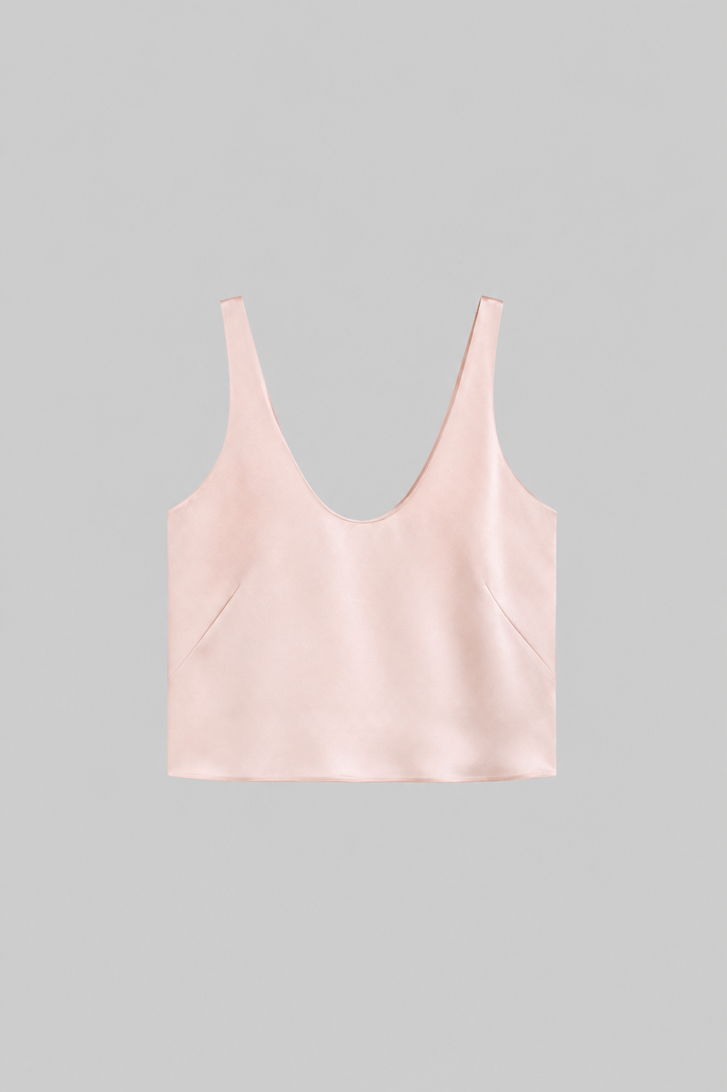 LESET Barb Crop Scoop Tank in Sakura pink Japanese satin with a wide scoop neckline, medium-width straps and cropped silhouette.