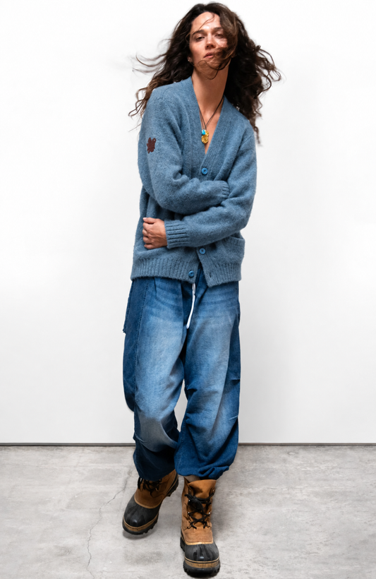 Freecity - Superyumm Norwegian wool pocket cardigan in norwegian blue