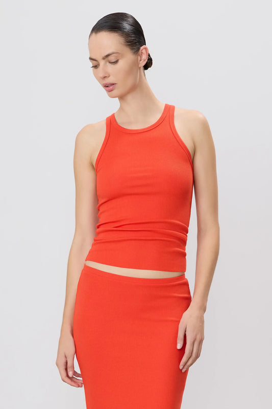 Eterne - High Neck Fitted Tank in Poppy