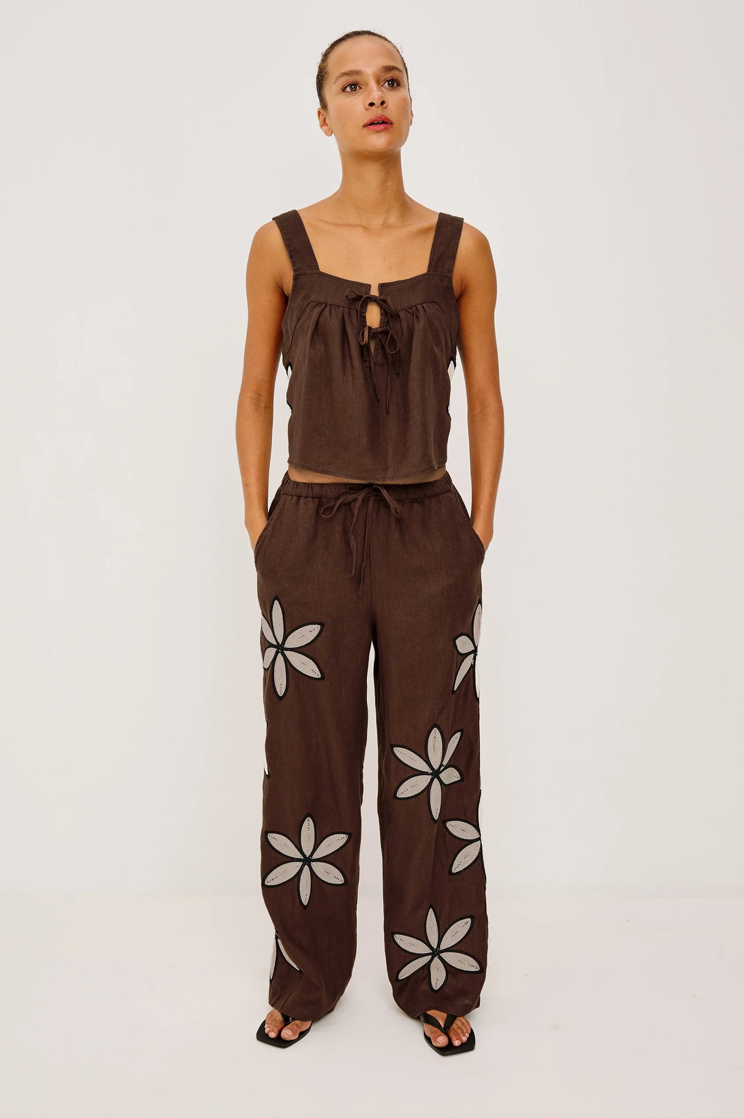Rails - Emmie pant in cocoa floral embroidery