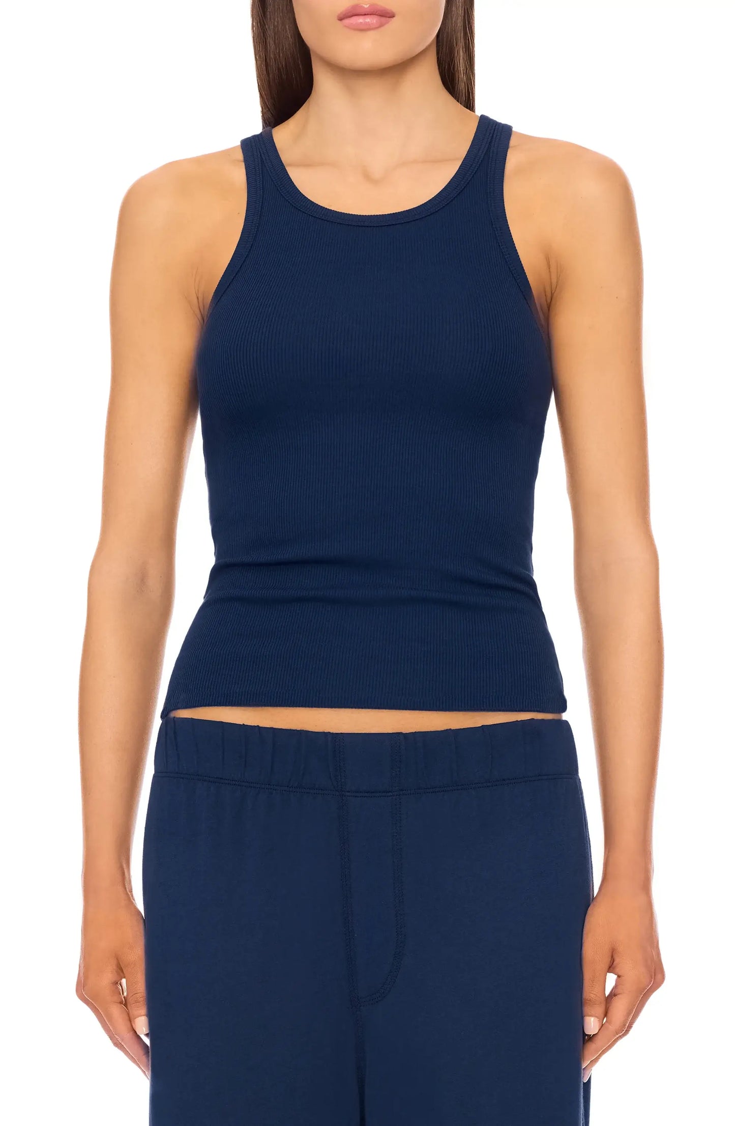 Eterne - High Neck Fitted Tank in Navy