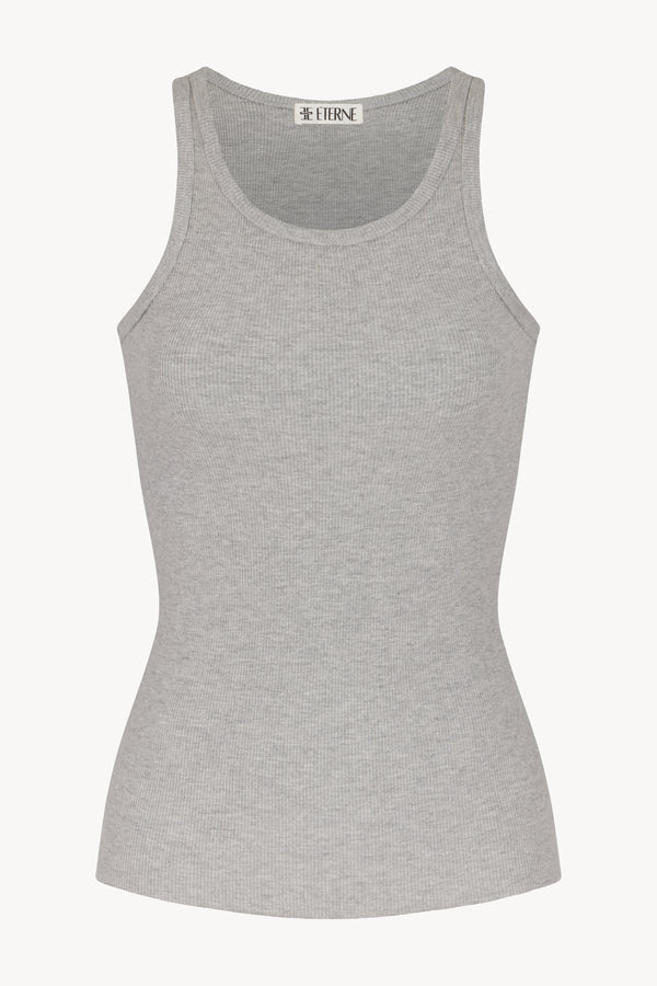 photo of grey high neck fitted tank top 