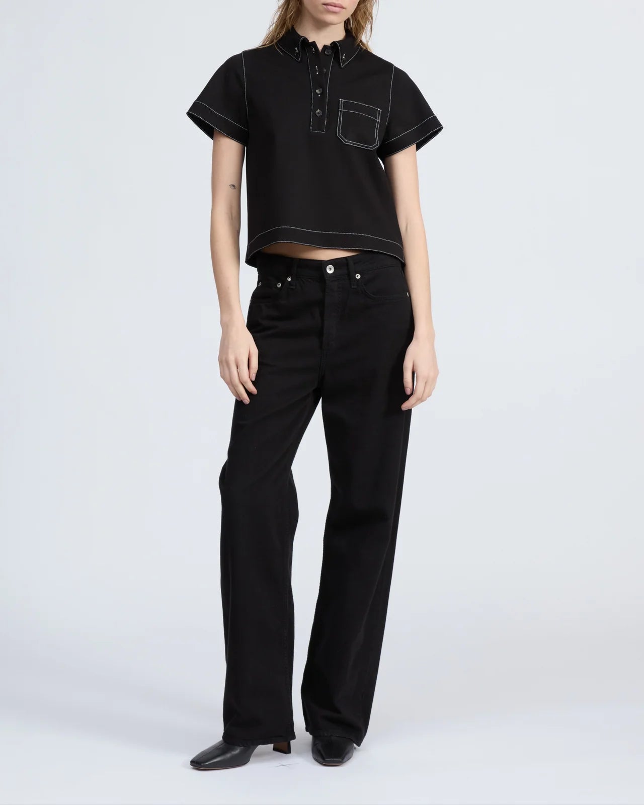 Rag & Bone - Irina Contrast Stitch Polo in black