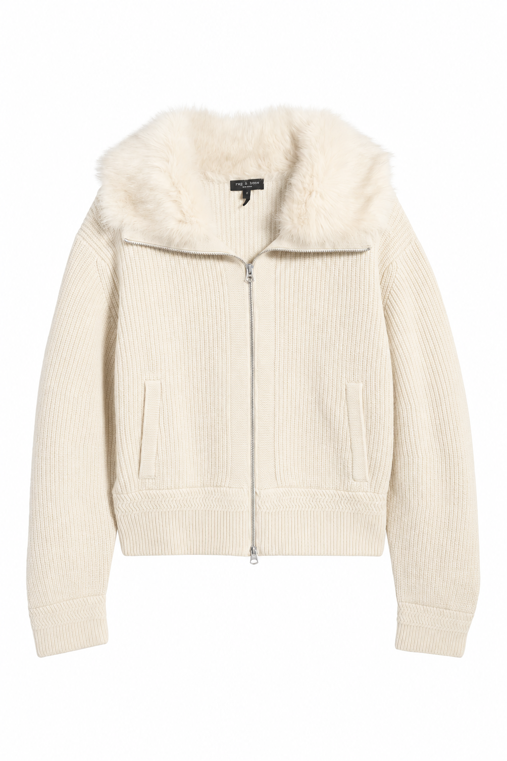 Rag & Bone - Amelia Faux Fur zip up sweater in Ivory