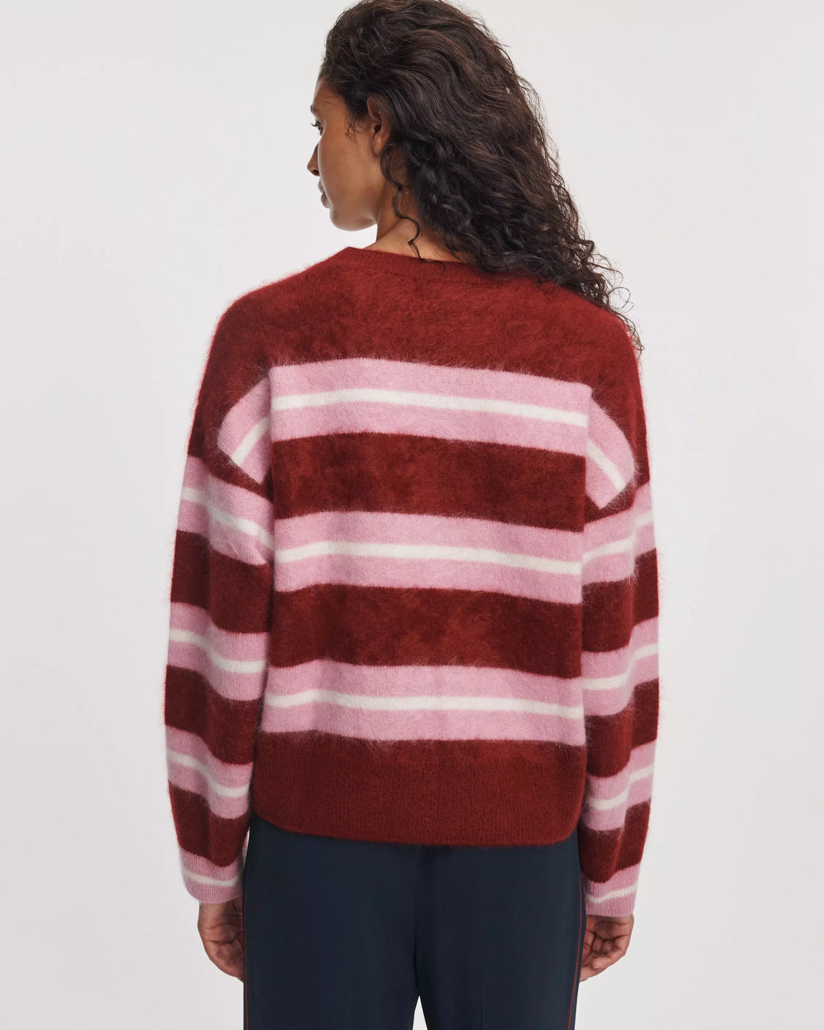 Rag & Bone - Jada Brushed Cashmere Striped Crewneck in burgundy multi