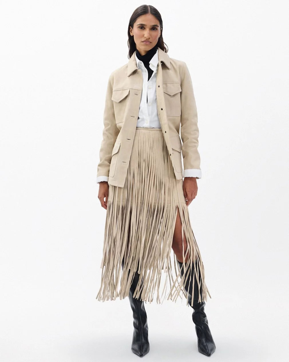 Rag & Bone - Jasmine Fringed suede Skirt in stone