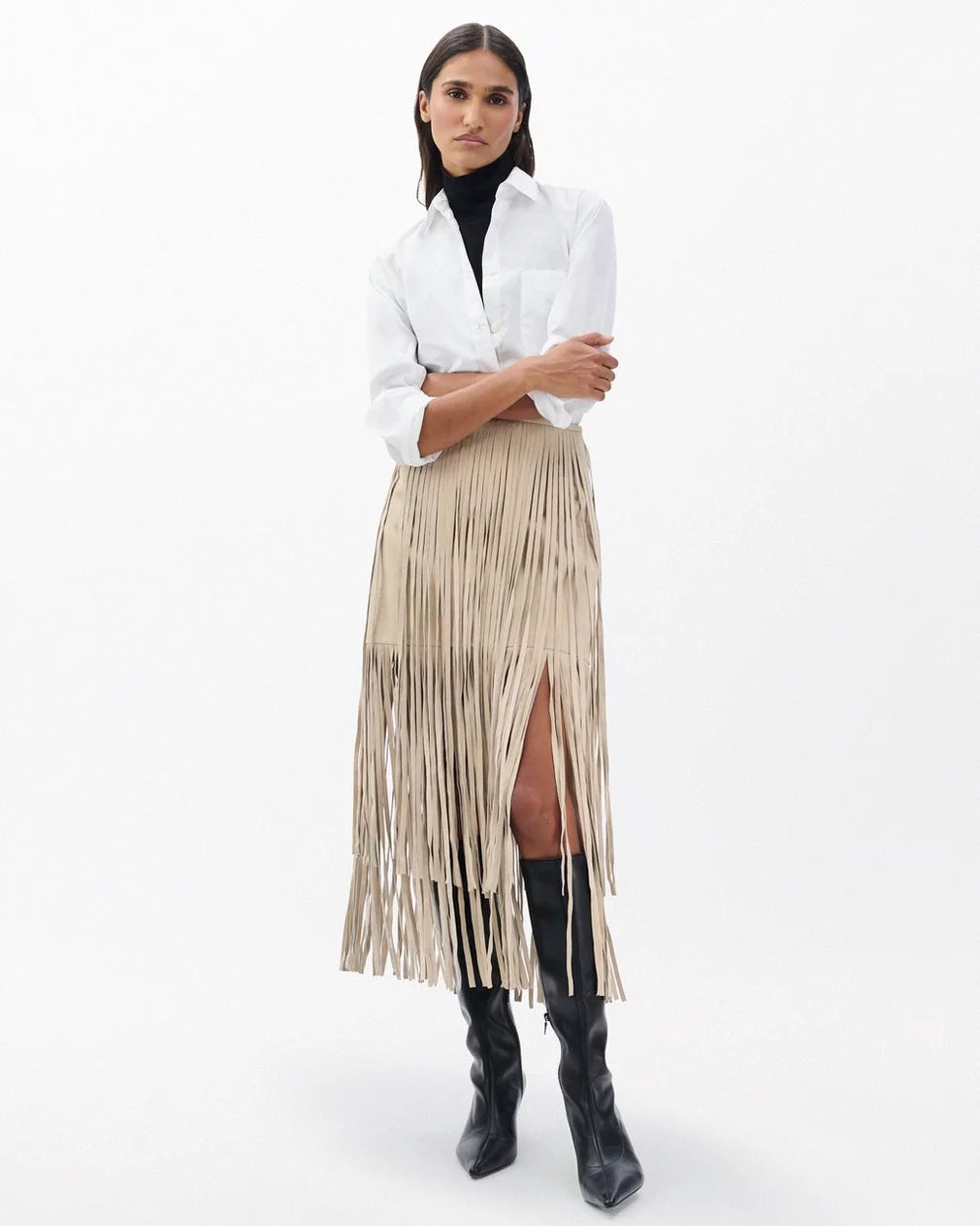 Rag & Bone - Jasmine Fringed suede Skirt in stone
