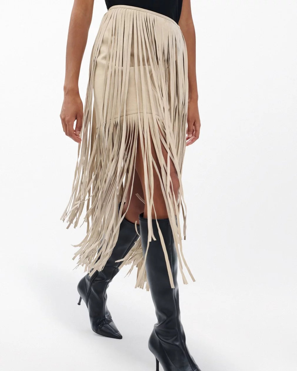 Rag & Bone - Jasmine Fringed suede Skirt in stone